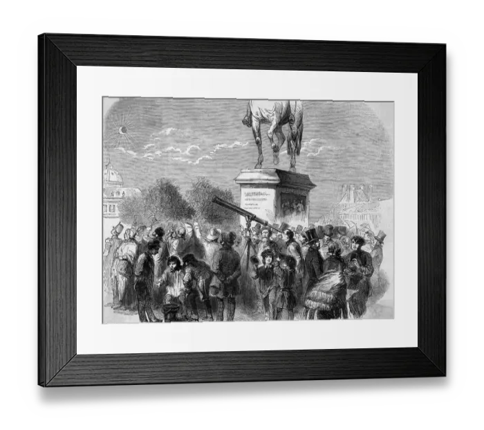 Framed Print : Group Viewing Solar Eclipse - Illus Framed Print : Group Viewing Solar Eclipse - Illus
