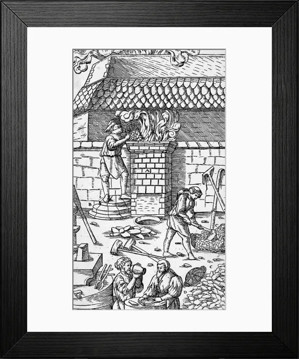 Framed Print : Woodcut Of Copper Smelting, 1530 Framed Print : Woodcut Of Copper Smelting, 1530