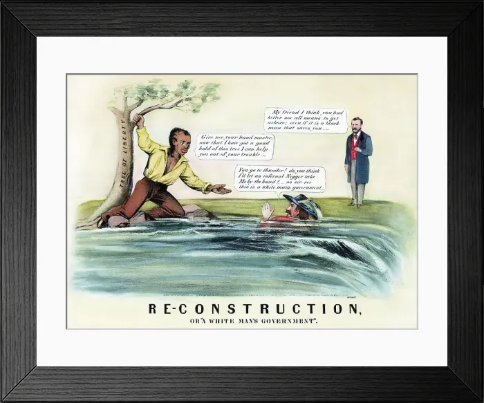 Framed Print : Drowning White Southerner Refusing Help from Black Man Framed Print : Drowning White Southerner Refusing Help from Black Man