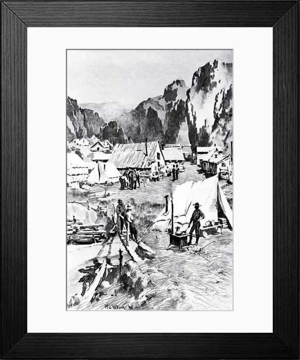 Framed Print : Illus. Of Mountain Mining Camp Framed Print : Illus. Of Mountain Mining Camp