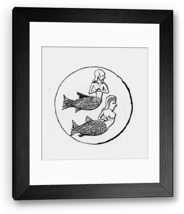 Framed Print : Woodcut Of Merman And Mermaid Framed Print : Woodcut Of Merman And Mermaid
