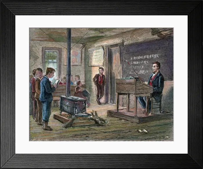 Framed Print : 19th-Century Lithograph of a One-Room Schoolhouse Framed Print : 19th-Century Lithograph of a One-Room Schoolhouse