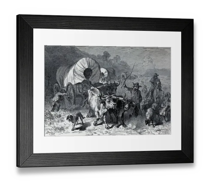 Framed Print : Illustration Of A Covered Wagon Train Framed Print : Illustration Of A Covered Wagon Train
