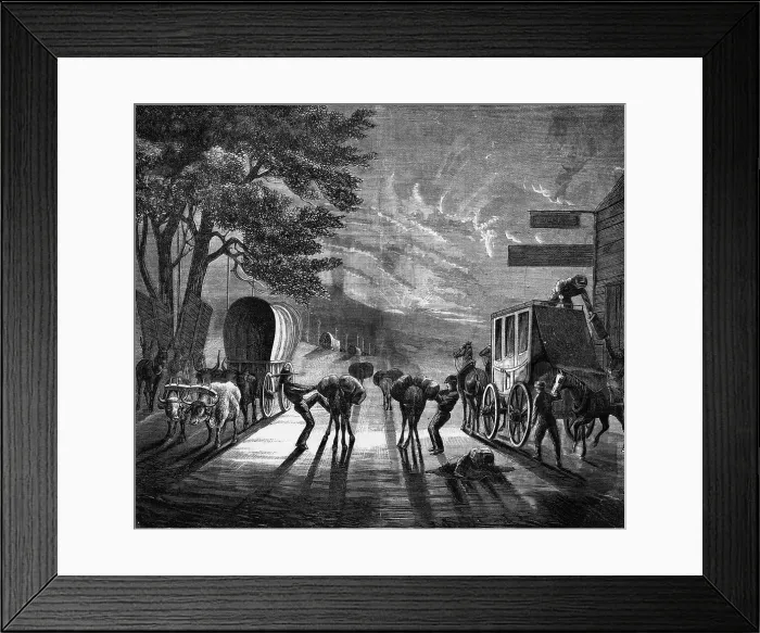 Framed Print : Men Packing Mules And Stagecoach Framed Print : Men Packing Mules And Stagecoach