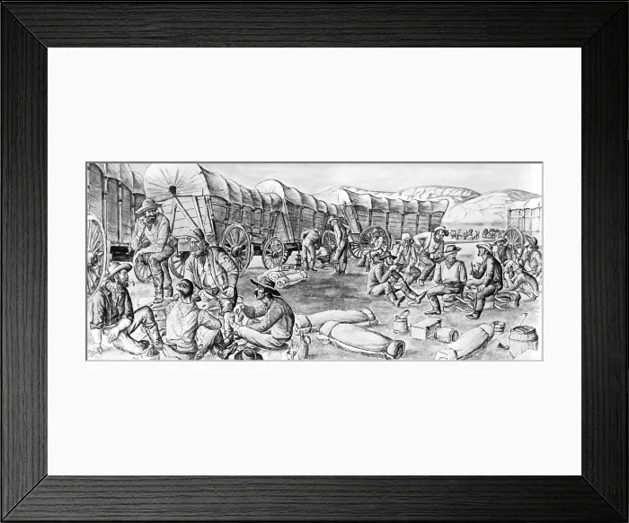 Framed Print : Wagon Train Sketch Of Oregon Trail Framed Print : Wagon Train Sketch Of Oregon Trail