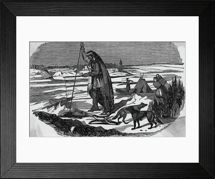 Framed Print : Indians Ice Fishing Engraving Framed Print : Indians Ice Fishing Engraving