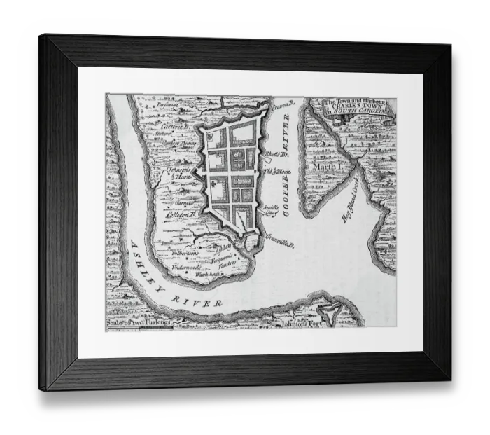 Framed Print : 1732 Map of Charleston, South Carolina Framed Print : 1732 Map of Charleston, South Carolina