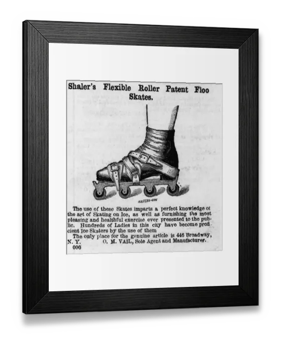 Framed Print : Shaler's Flexible Roller Patent Floo Skates Advertisement Framed Print : Shaler's Flexible Roller Patent Floo Skates Advertisement