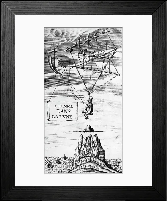 Framed Print : Man Being Lifted In To Air By Birds Framed Print : Man Being Lifted In To Air By Birds