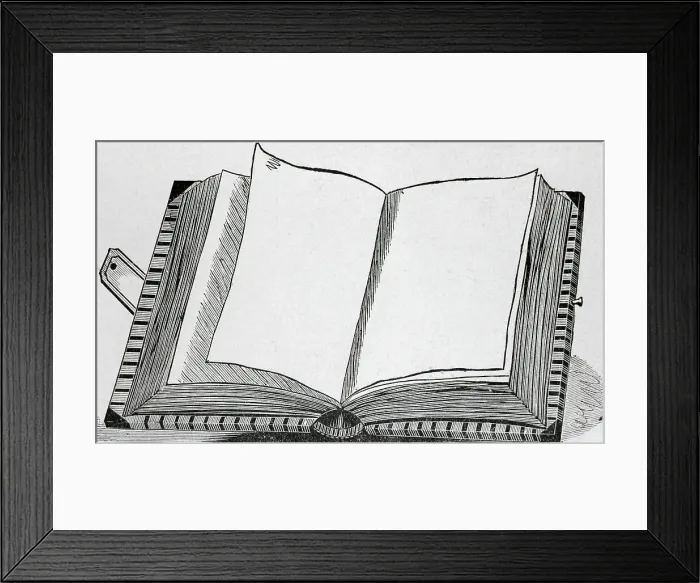 Framed Print : Woodcut of Blank Open Book Framed Print : Woodcut of Blank Open Book