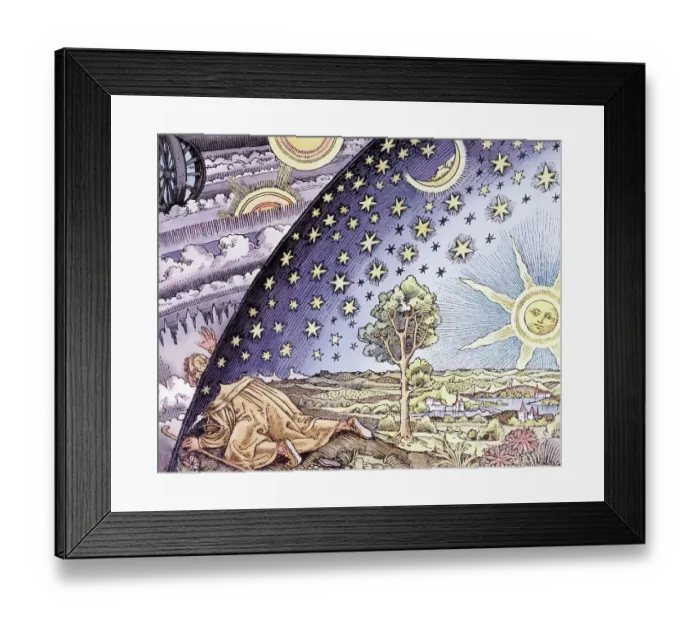 Framed Print : Engraving of a Man Exploring the Meeting of the Earth and the Sky