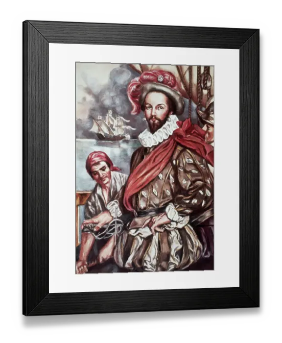 Framed Print : Sir Walter Raleigh on Board His Ship Illustration Framed Print : Sir Walter Raleigh on Board His Ship Illustration