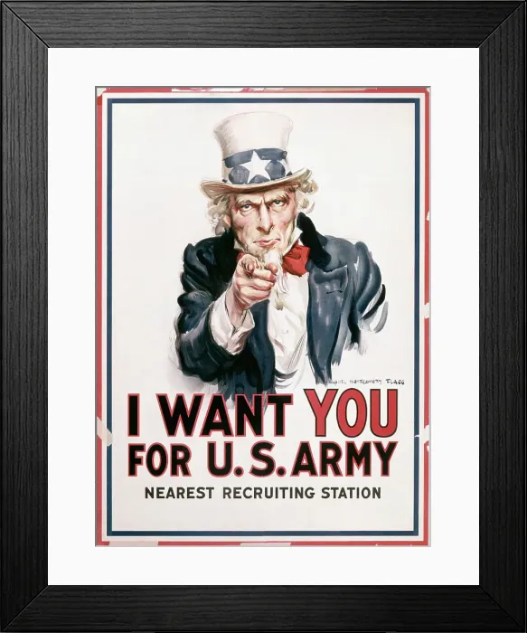 Framed Print : I Want You for the U.S. Army Recruitment Poster by James Montgomery Flagg Framed Print : I Want You for the U.S. Army Recruitment Poster by James Montgomery Flagg