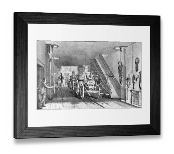 Framed Print : Firemen Slide Down Poles To Engine Area Framed Print : Firemen Slide Down Poles To Engine Area