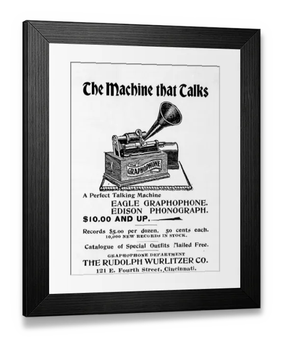 Framed Print : Early Phonograph Advertisement Framed Print : Early Phonograph Advertisement