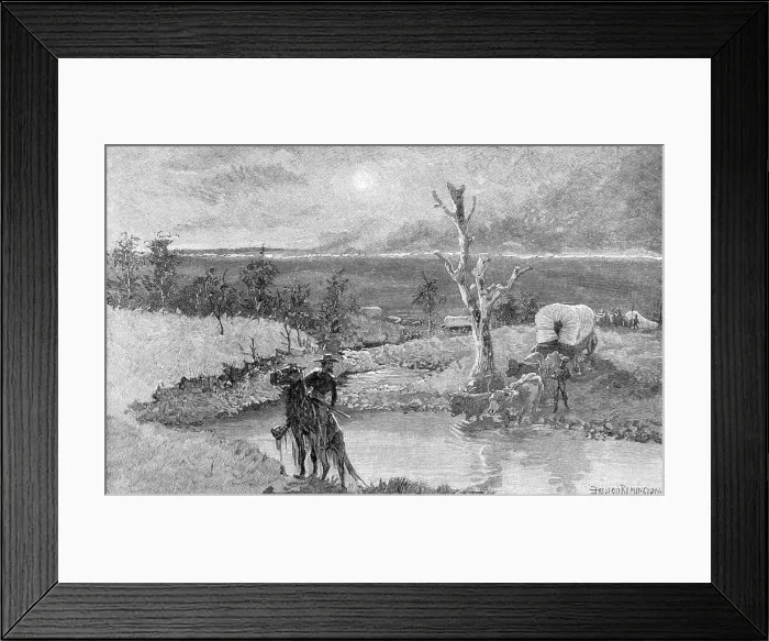 Framed Print : Woodcut; Crossing River To Escape Fire Framed Print : Woodcut; Crossing River To Escape Fire