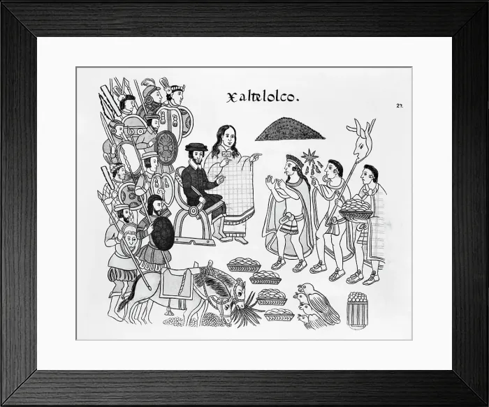 Framed Print : Aztec Emmissaries Making Treaty W / Cortez Framed Print : Aztec Emmissaries Making Treaty W / Cortez