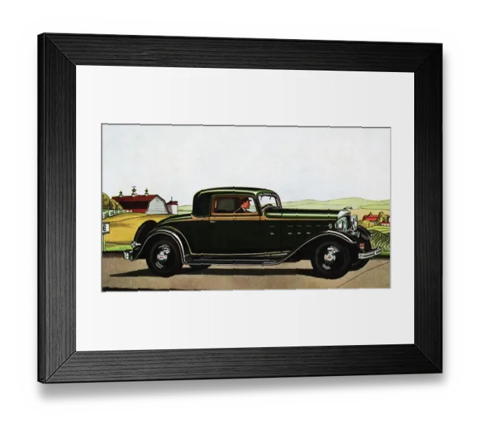 Framed Print : Color Illustration of Man Driving Lincoln Coupe V-8 Framed Print : Color Illustration of Man Driving Lincoln Coupe V-8