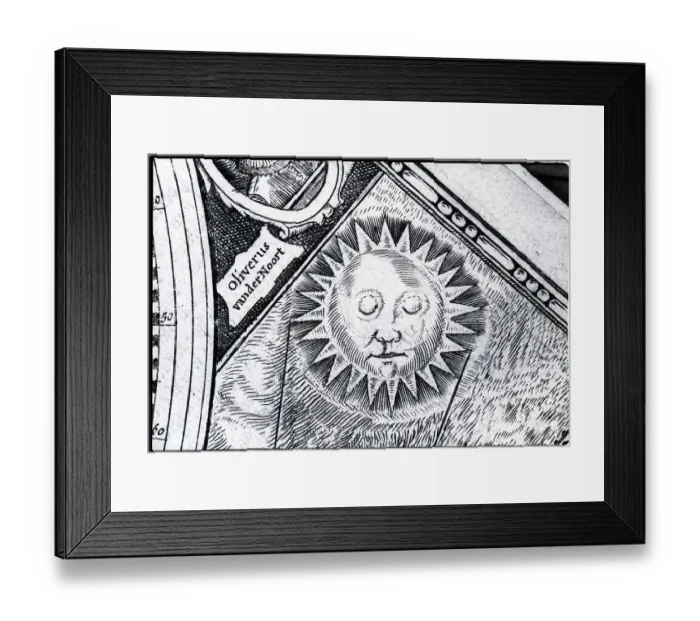 Framed Print : Engraving Of Sun W / Face; 1676