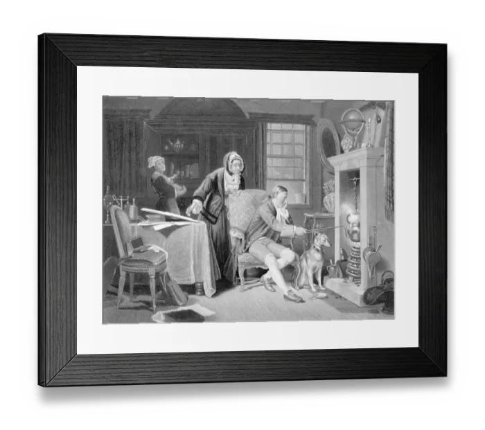 Framed Print : James Watt Illus.;Seated At Fireplace, Dog Framed Print : James Watt Illus.;Seated At Fireplace, Dog