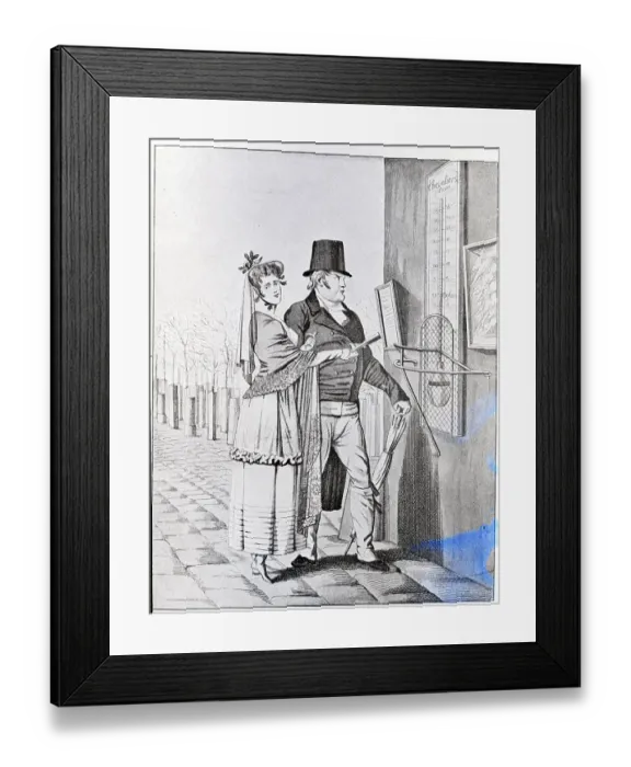 Framed Print : Couple At Public Thermometer Ca. 1820 Framed Print : Couple At Public Thermometer Ca. 1820