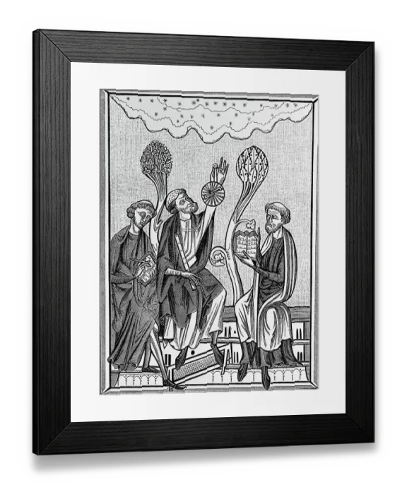 Framed Print : Medieval Illus. Of 3 Men Observing Sky Framed Print : Medieval Illus. Of 3 Men Observing Sky