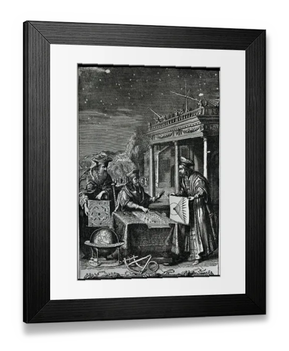 Framed Print : Engraving Of Astronomers W / Charts @Night Framed Print : Engraving Of Astronomers W / Charts @Night