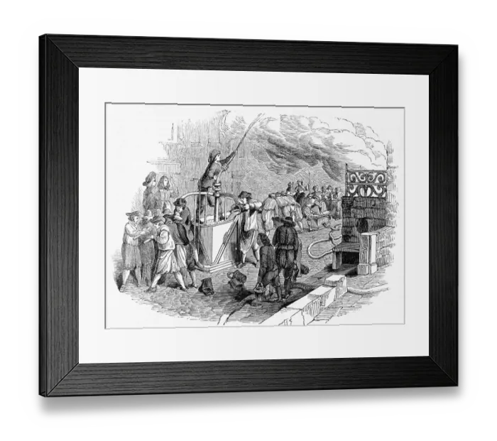 Framed Print : First Fire Engine; Illustration Framed Print : First Fire Engine; Illustration