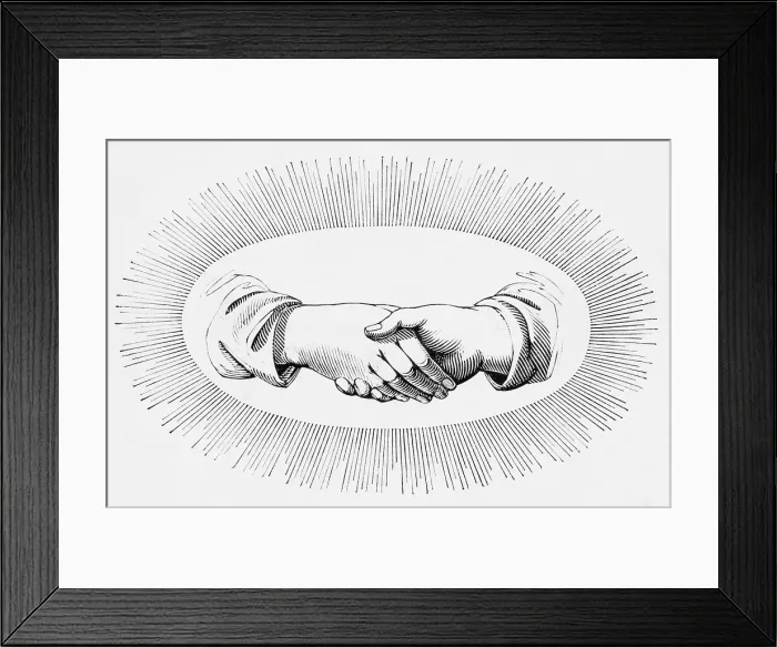 Framed Print : Hands Shaking Within An Oval Of Rays Framed Print : Hands Shaking Within An Oval Of Rays
