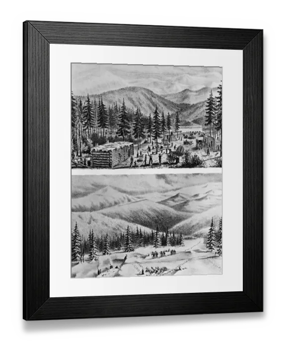Framed Print : Illustration of the Donner Party Winter Settlement Framed Print : Illustration of the Donner Party Winter Settlement