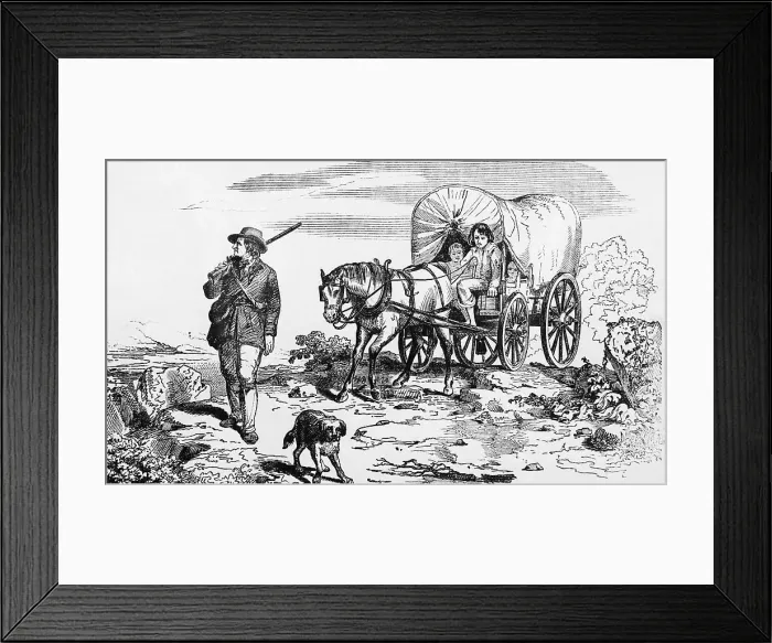 Framed Print : Family W / Conestoga Wagon;Going West;Illu Framed Print : Family W / Conestoga Wagon;Going West;Illu