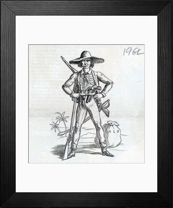 Framed Print : Illustr. Of Man W / Guns, Sword, Bag Of Gold Framed Print : Illustr. Of Man W / Guns, Sword, Bag Of Gold