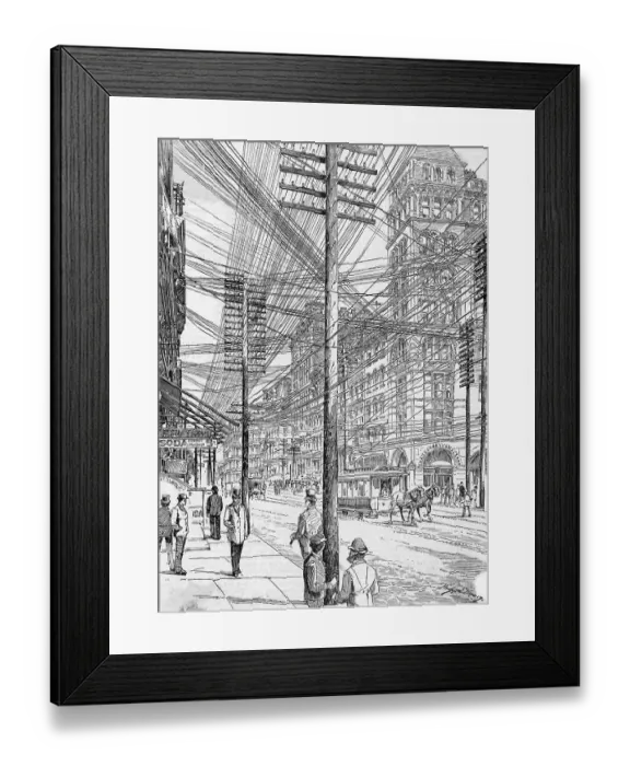 Framed Print : Disorderly Power Lines on Lower Broadway