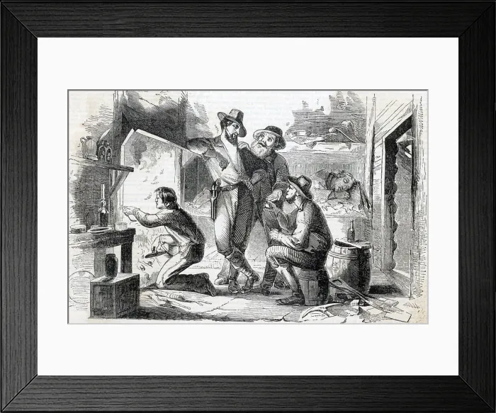 Framed Print : Men Inside Cabin @ Mine; Illus Framed Print : Men Inside Cabin @ Mine; Illus