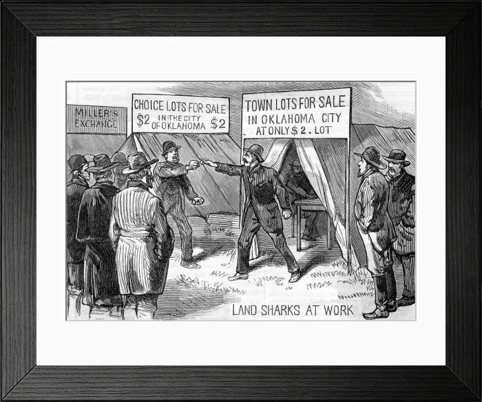 Framed Print : Cartoon; Land Sharks At Work