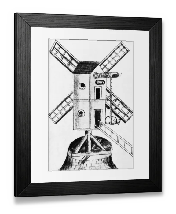 Framed Print : Early Wind Mill W / Winding Elevator