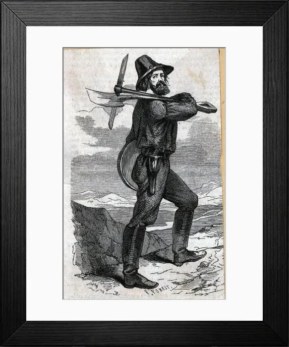 Framed Print : Miner Walks W / Tools Over Shoulder;Illus Framed Print : Miner Walks W / Tools Over Shoulder;Illus