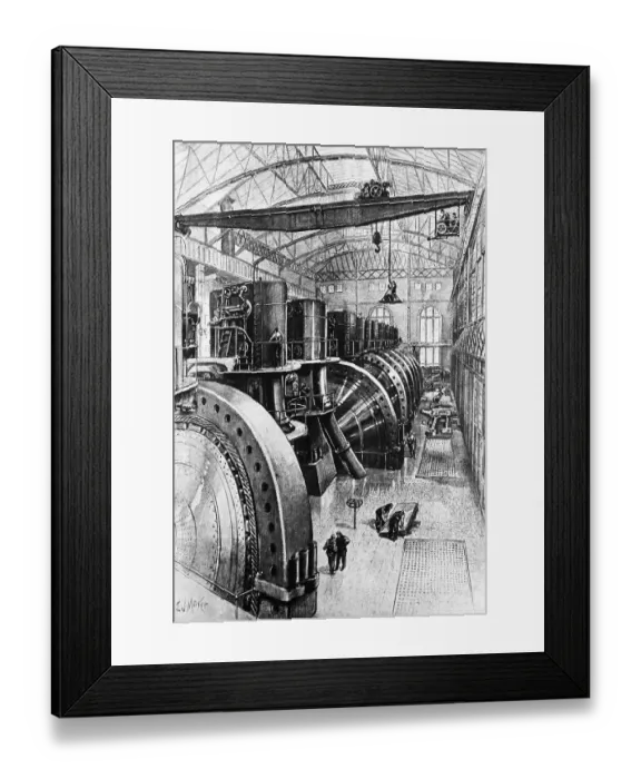 Framed Print : Engraving Of Early Electric Power Plant Framed Print : Engraving Of Early Electric Power Plant