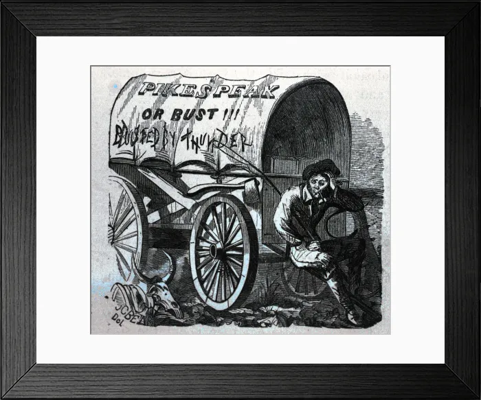 Framed Print : Illustration of Wagon on Prairie, Pike's Peak or Bust! Framed Print : Illustration of Wagon on Prairie, Pike's Peak or Bust!