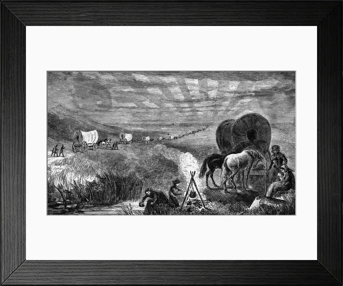 Framed Print : Family Cooking By Campfire - Illus Framed Print : Family Cooking By Campfire - Illus