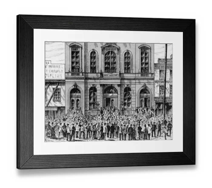 Framed Print : Crowd Jamming Into Bowery Savings Bank Framed Print : Crowd Jamming Into Bowery Savings Bank