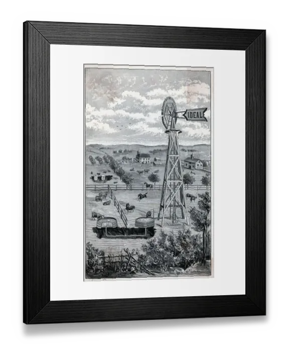 Framed Print : Ideal Windmill Rural Scene Illus