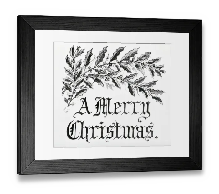 Framed Print : Merry Christmas Greeting with Holly Leaves Framed Print : Merry Christmas Greeting with Holly Leaves