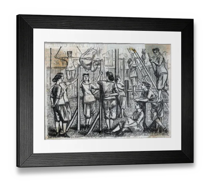 Framed Print : Illus. Of Women Exercising Outdoors Framed Print : Illus. Of Women Exercising Outdoors