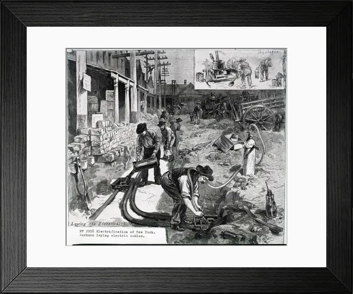 Framed Print : Illust.; Men Laying Electrical Cable Framed Print : Illust.; Men Laying Electrical Cable