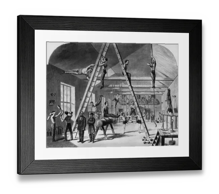 Framed Print : Woodcut Of Gymnasium Interior Framed Print : Woodcut Of Gymnasium Interior