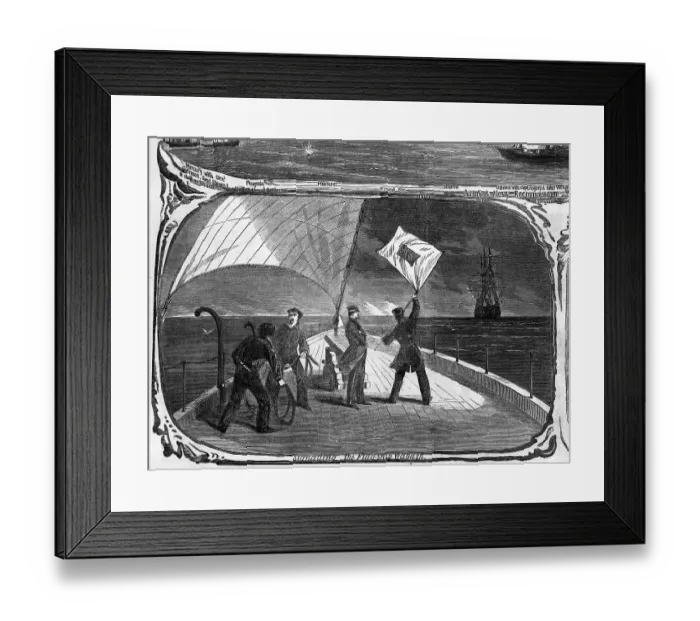 Framed Print : Illusustration of Men on Ship Giving Flag Signal Framed Print : Illusustration of Men on Ship Giving Flag Signal