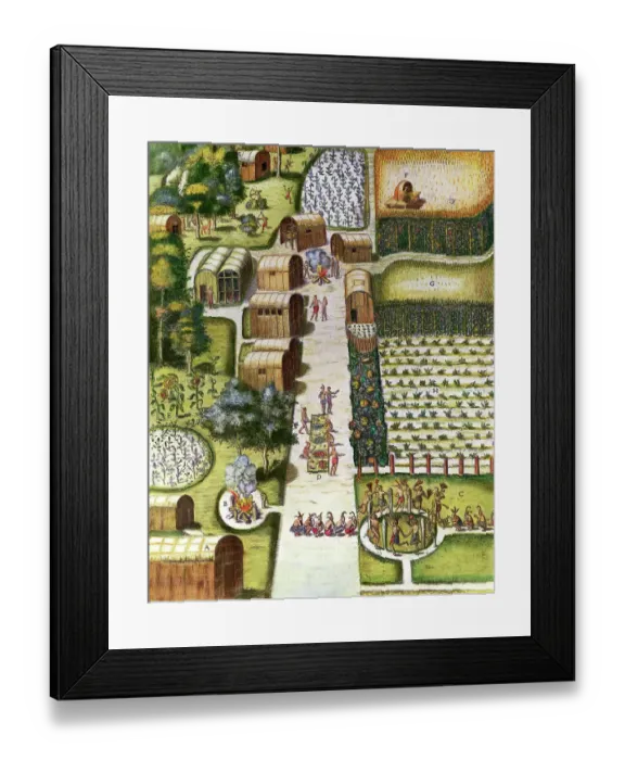 Framed Print : Illustration of Early American Corn Farm Framed Print : Illustration of Early American Corn Farm