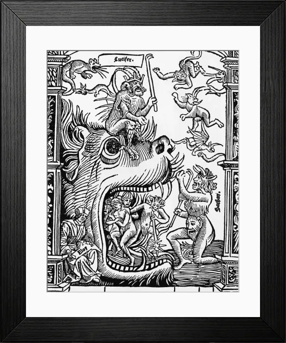 Framed Print : Lucifer and his cohorts guarding the mouth of Hell