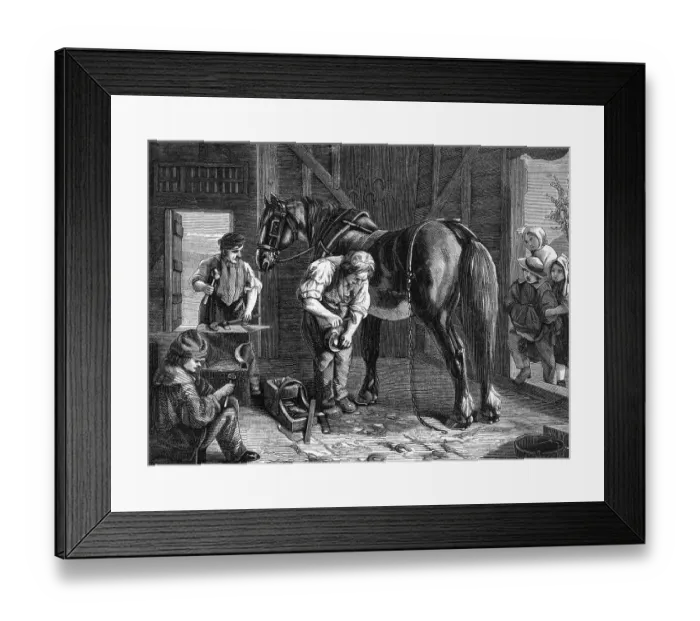 Framed Print : Engraving After The Village Blacksmith by R. Elmore Framed Print : Engraving After The Village Blacksmith by R. Elmore